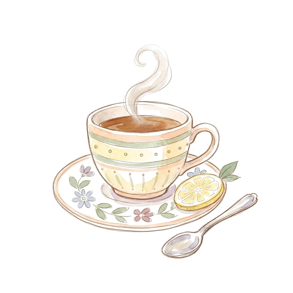 A cup of tea with a curl of steam.